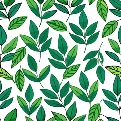 Green Leaf Pattern on Black Background
