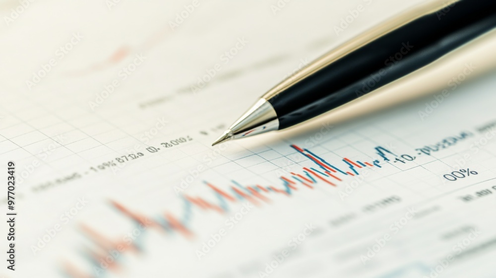 Poster a close-up of a financial graph with rising and falling curves, showing detailed market analysis, wi