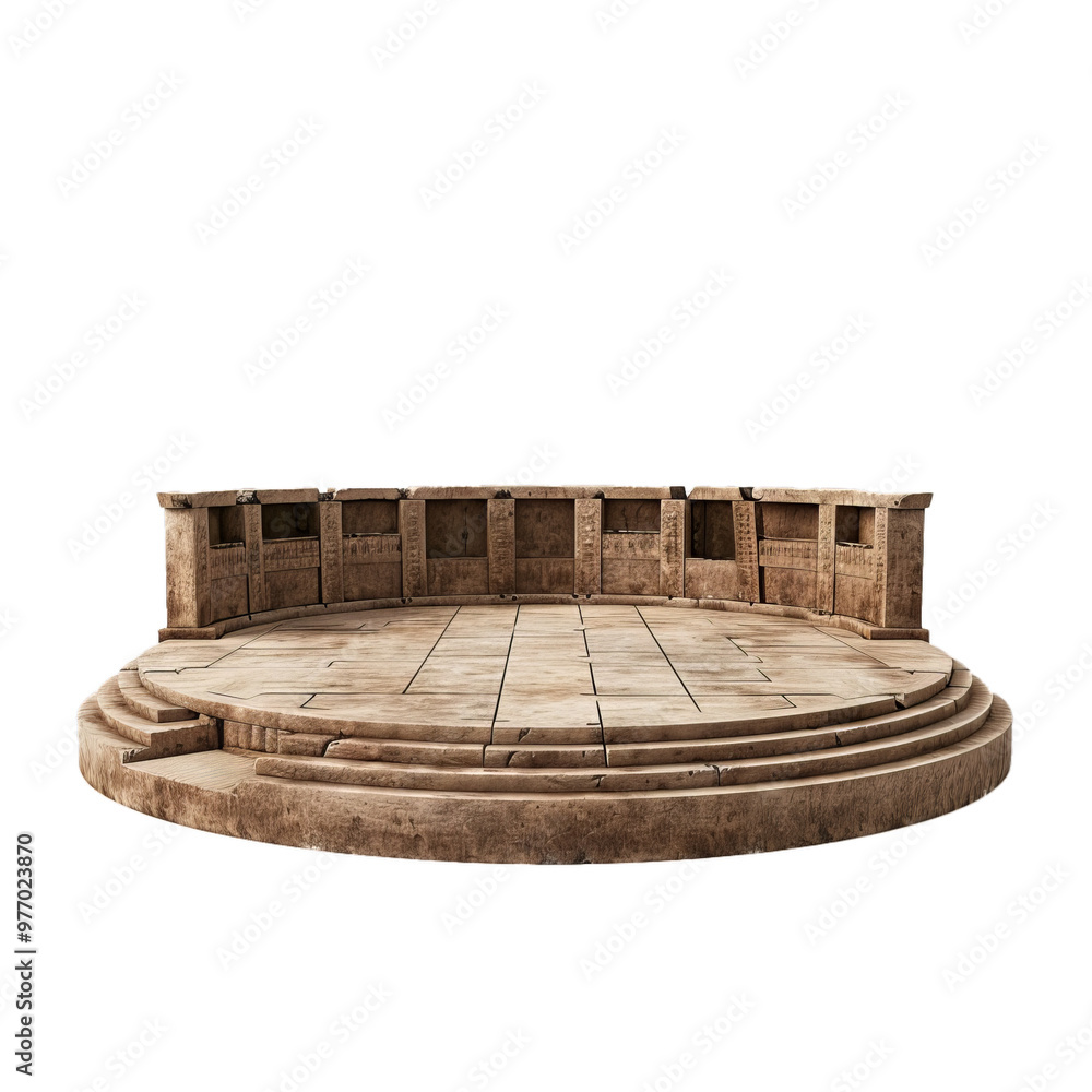 Poster ancient egyptian round stone empty stage with hieroglyphics wall on white background is waiting for 