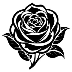 Rose flower, Black silhouette on a white background.