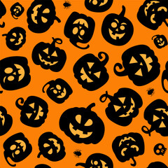 Seamless vector pattern for Halloween design. Halloween symbols pumpkin in cartoon style. Vector Illustration