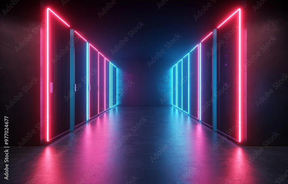 Poster the data center has racks of servers and the it department has rows of supercomputers. 3d concept il