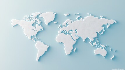 Naklejka premium White Paper Cut World Map on Blue Background