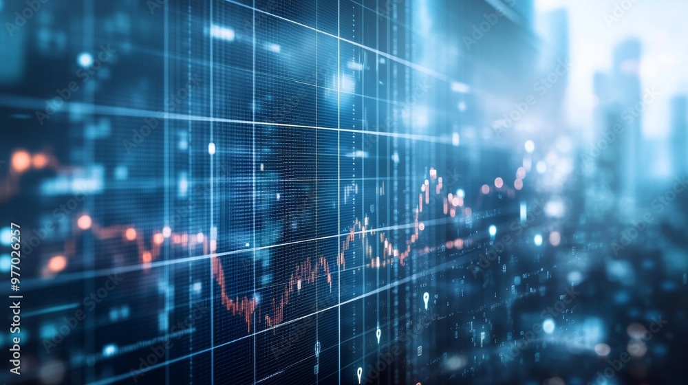 Poster modern graph on a digital screen showing an upward trend. the graph is accompanied by clear data poi