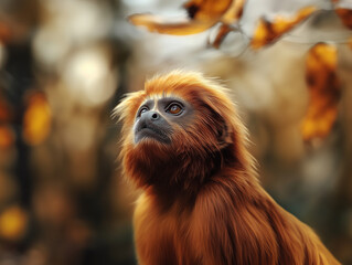Majestic Golden Lion Tamarin, Wild Primate, Forest Wildlife