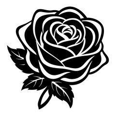 Rose flower, Black silhouette on a white background.