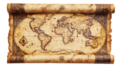 Vintage Pirate Treasure Map Roll Isolated on White Background
