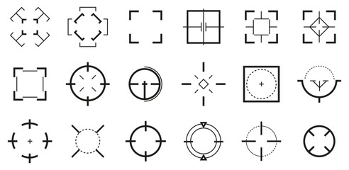 Black aim icon collection. Set of black sight icons. Aim gun icons