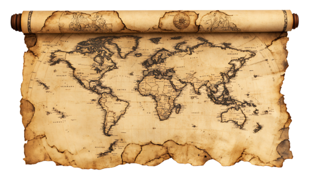 Vintage Pirate Treasure Map Roll Isolated on White Background