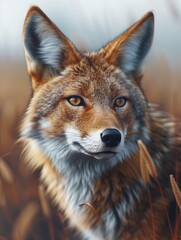 Obraz premium Detailed view of a Coyote, Canis latrans, in desert grasslands