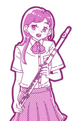 フルートを持つ笑顔の女の子のイラスト