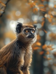 Naklejka premium Close Up of a Nocturnal Gray bellied Night Monkey in Rainforest