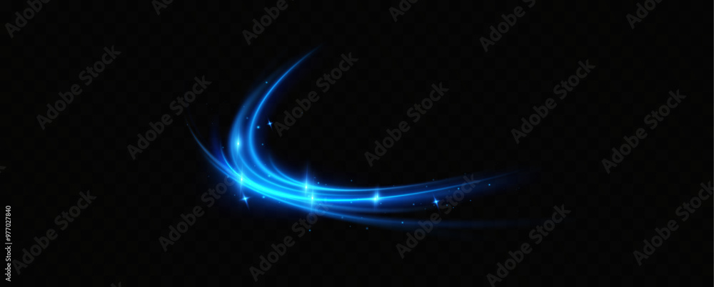 Aufkleber Abstract light lines of speed movement, blue colors.Neon glowing curves.Abstract motion.Neon lines of blue speed. Dynamic traces.