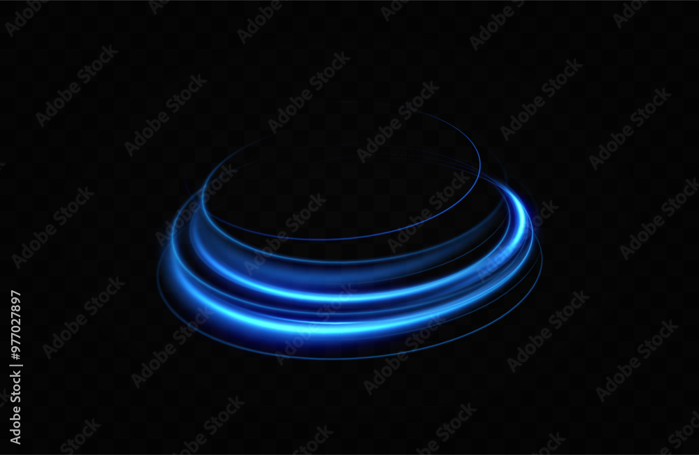 Aufkleber Abstract light lines of speed movement, blue colors.Neon glowing curves.Abstract motion.Neon lines of blue speed. Dynamic traces.