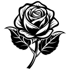 Rose flower, Black silhouette on a white background.