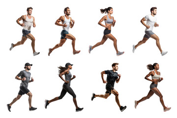 PNG runner full body element set, transparent background