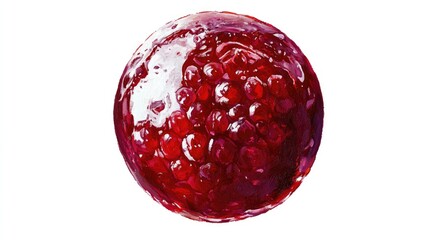 Round spot of raspberry jam depicted in an oil painting isolated against a white background showcasing a top down perspective on the jam