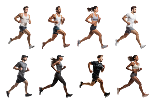 PNG runner full body element set, transparent background
