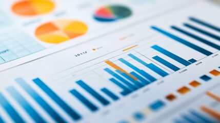 A close-up of a printed financial report with multiple graphs and charts, highlighting key data points and trends, with a focus on clarity and detail.
