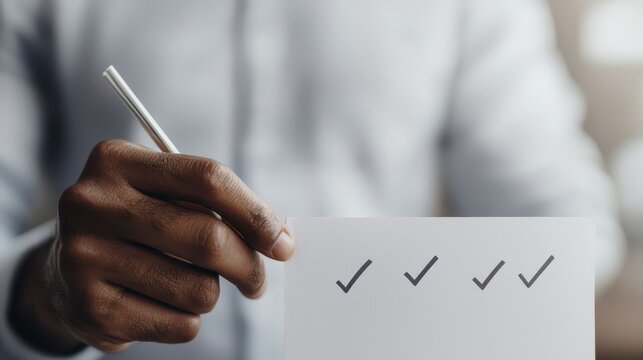 A hand holding a checklist with four completed checks, symbolizing productivity and task completion.