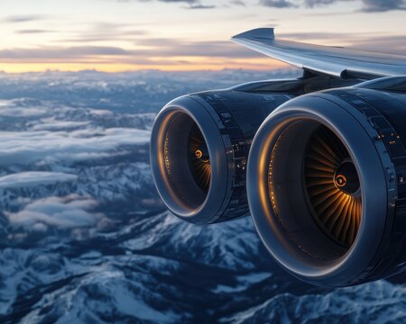 Powerful Jet Engines Revving During Takeoff, Aerodynamic Design Enhancing Speed and Stability Airplane Flight Aviation Photography