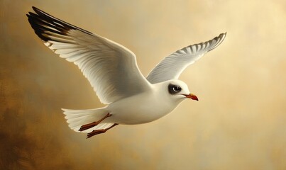 Obraz premium Oil painting depicting a Black headed gull a common bird species known for its distinctive appearance