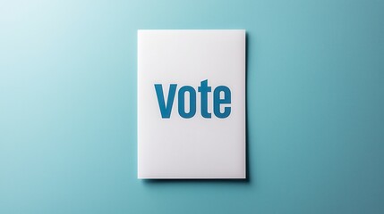 A simple card with the word "Vote" prominently displayed against a blue background, emphasizing the importance of participating in elections.