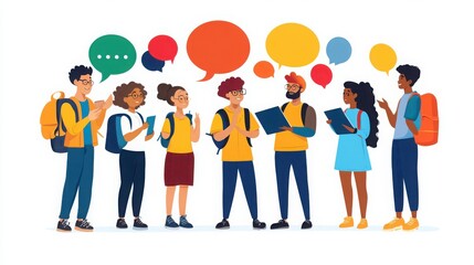 Obraz premium Characters of educators providing feedback and encouragement to students, showing support, pride, and motivation, white background 