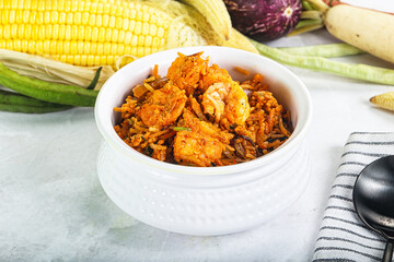 Indian cuisine - Biryani rice with prawn