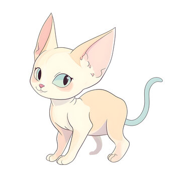 recommend clip art: Playful Sphynx Cats with Wagging Tails in Chibi Style on Pastel Isolated Background