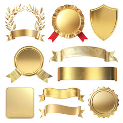 PNG gold badge element set, transparent background