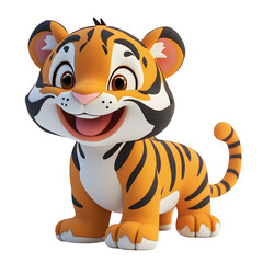 A Playful Bengal Tiger Cub with Wagging Tail  Rendered in Pastel Colors on a Simple White Background