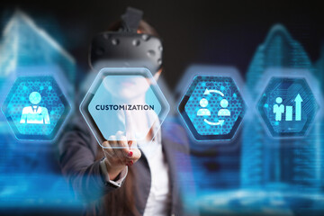 Business, technology, internet and network concept. Virtual screen of the future and sees the inscription: Customization.