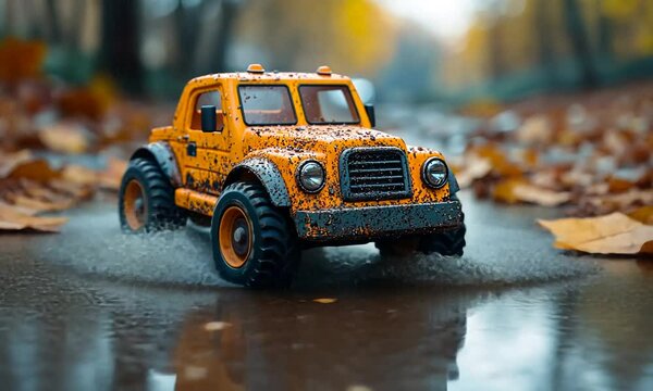 miniature yellow off road car