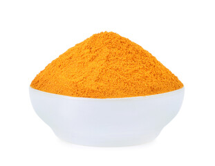Turmeric Powder in Bowl isolated on a white background.