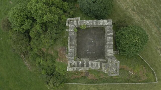 Top View Of Carrigaphooca Castle Ruins In County Cork, Ireland. aerial shot