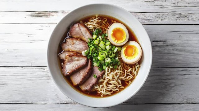 Delicious Bowl of Ramen Noodles With Soft-Boiled Eggs