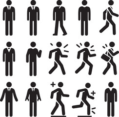 Man stands, walk and run icon set. People symbol. Person standing, walking and running illustration. Run, walk, stand. Vector illustration.generative ai