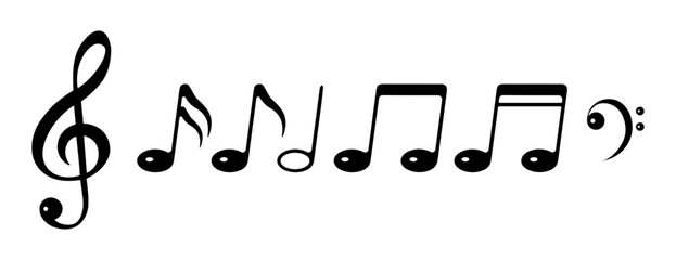 Music notes symbol. Set of icons with musical notes, vector illustration