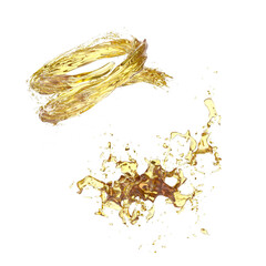 oil, yellow water, lemon, olive oil splash on transparent background