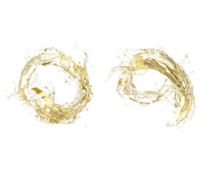 oil, yellow water, lemon, olive oil splash on transparent background