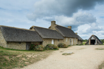 Typical rural landscape and peasant houses in the north of France,Meneham, Côte des Légendes, bretagne,france