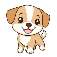 Cheerful Cartoon Style Puppy with Wagging Tail on Pastel Colored Background