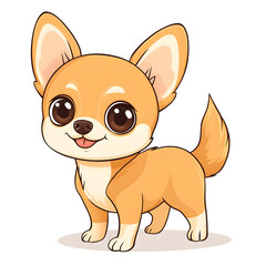 Delightful Chihuahua Pup with Wagging Tail in Playful Cartoon Style with Pastel Colors on Isolated Background