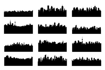 Obraz premium PNG city silhouette element set, transparent background