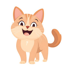 Playful Cartoon Maine Coon Cat with Wagging Tail in Pastel Colors on White Background