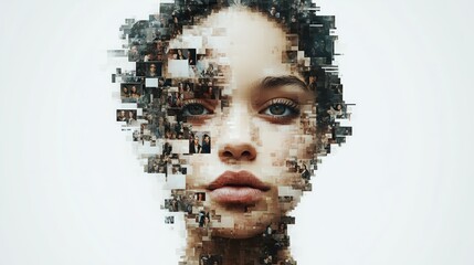 Conceptual Portrait of Woman Composed of Mosaic Photos