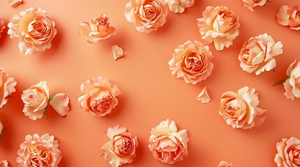 Fototapeta premium Finely cut blush roses on an orange backdrop forms an attractive backdrop