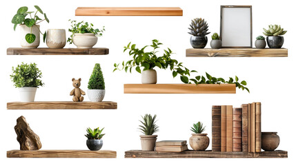 PNG barn wood shelf element set, transparent background