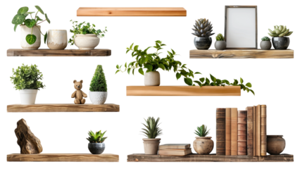 PNG barn wood shelf element set, transparent background
